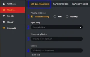 Nạp tiền vào nhà cái Debet thông qua ngân hàng