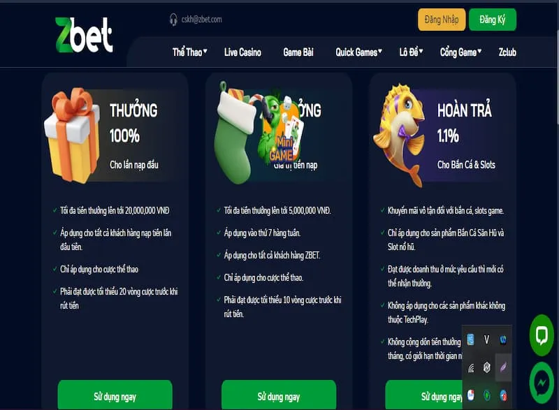 hoàn trả cược tại Zbet