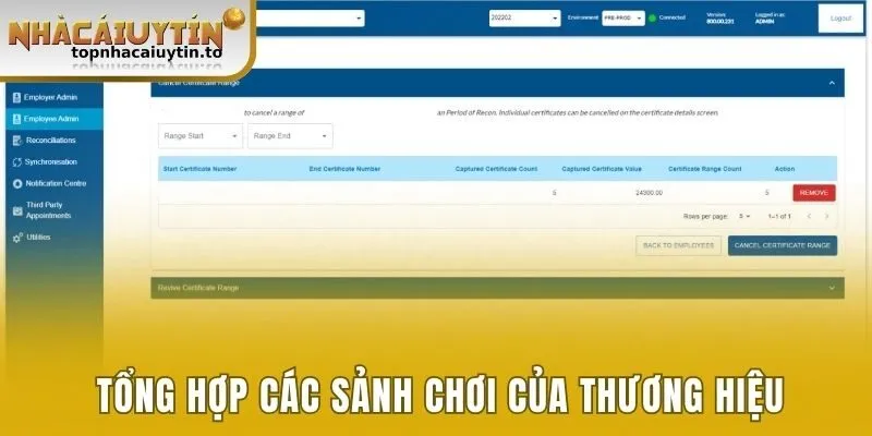 Tổng hợp các sảnh chơi của thương hiệu